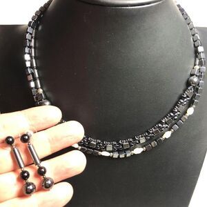 1654 Hematite lot of 2 necklaces and earrings 18" long
